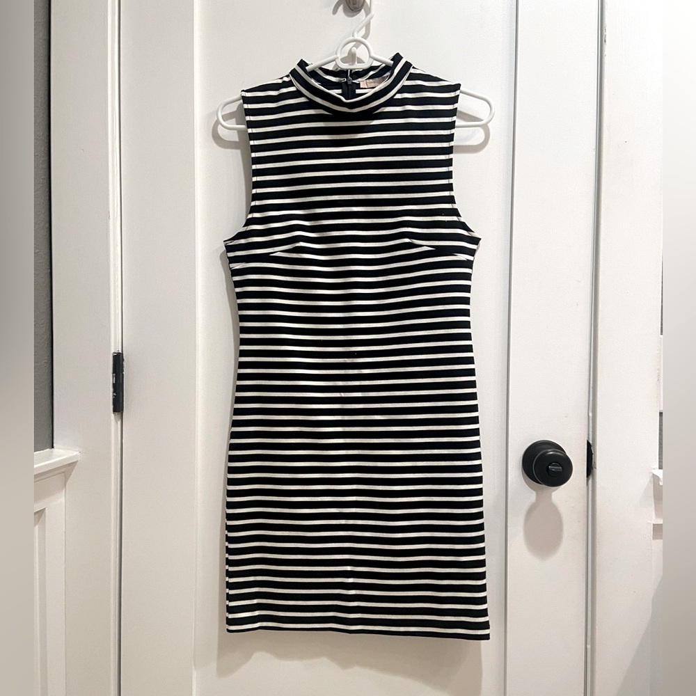 Black and white striped mini dress